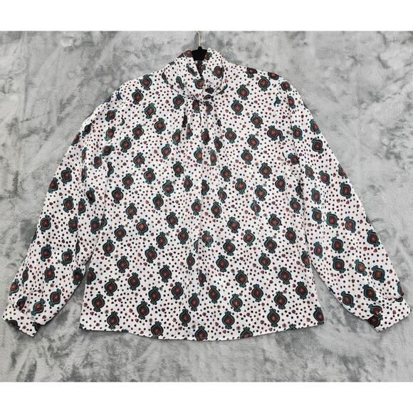 Vintage 80s Notations Silky Brocade Long Sleeve High Neck Blouse Size 10 Pleated - Picture 1 of 8